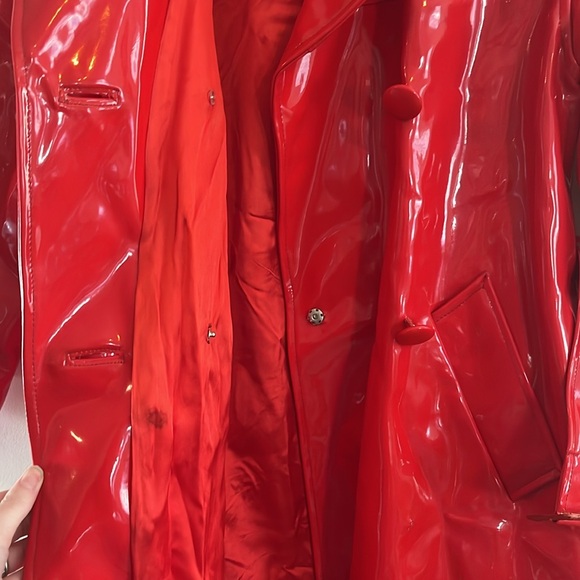 Vintage Lady Esta Wet Look Vinyl Trench Coat Red Mod 60s 70s Japan Matrix - Picture 16 of 17
